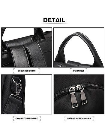 Sac à dos nylon et cuir pu fermeture antivol 30x14x32 cm - miss lulu