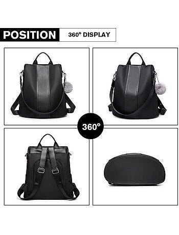 Sac à dos nylon et cuir pu fermeture antivol 30x14x32 cm - miss lulu