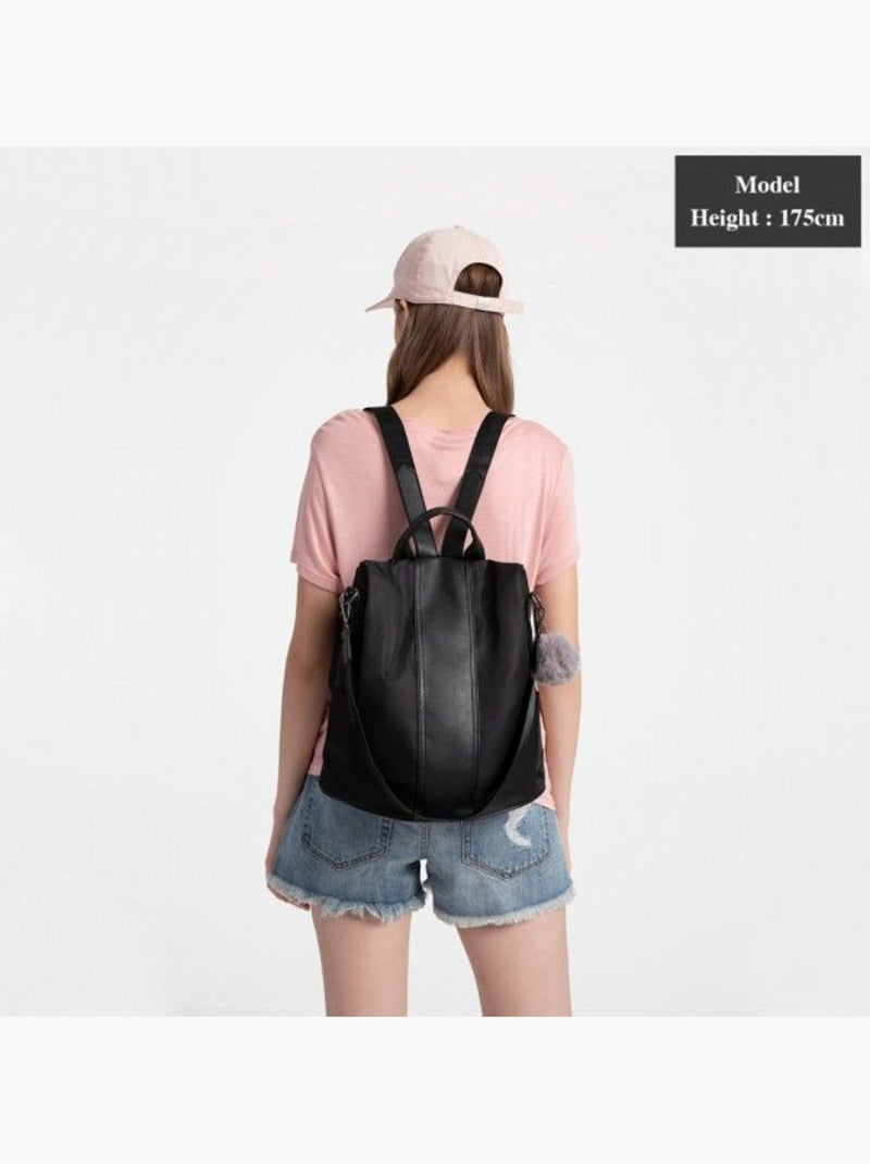 Sac à dos nylon et cuir pu fermeture antivol 30x14x32 cm - miss lulu Noir - Kiabi