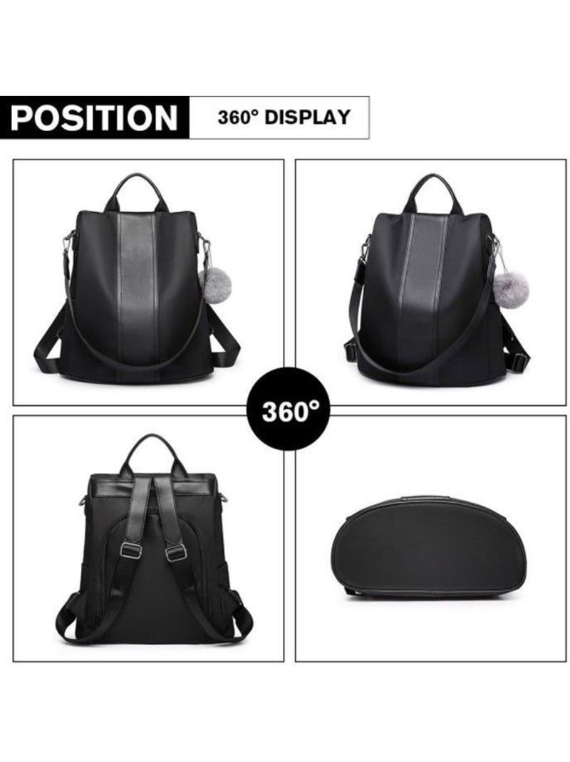 Sac à dos nylon et cuir pu fermeture antivol 30x14x32 cm - miss lulu Noir - Kiabi