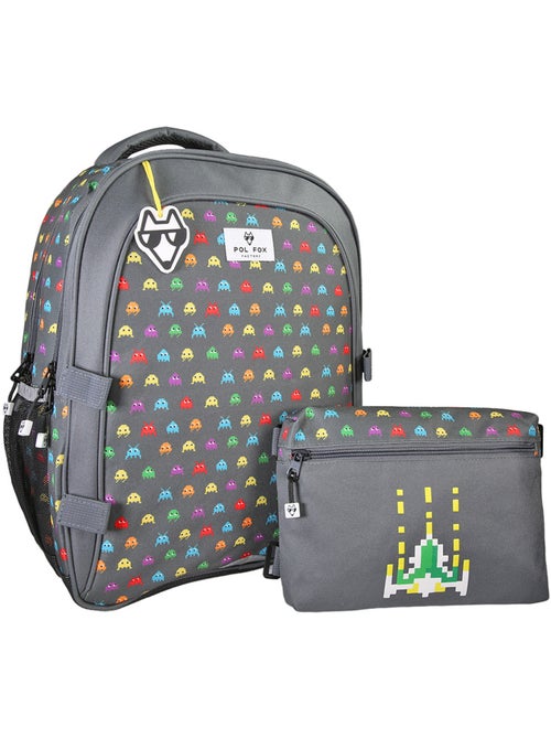 Sac à dos POL FOX SPACE INVADER garçon réversible 2 compartiments gris motif vaisseau - Kiabi Sac à dos POL FOX SPACE INVADER garçon réversible 2 compartiments gris motif vaisseau - Kiabi