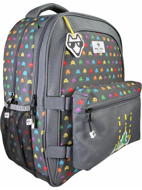 Sac à dos POL FOX SPACE INVADER garçon réversible 2 compartiments gris motif vaisseau - Kiabi Sac à dos POL FOX SPACE INVADER garçon réversible 2 compartiments gris motif vaisseau - Kiabi
