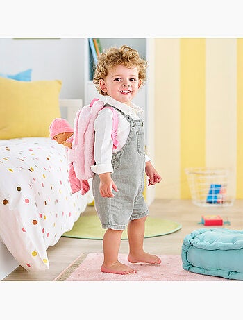 Sac à Dos Porte-Poupon Peluche Rose pour poupon 30 cm