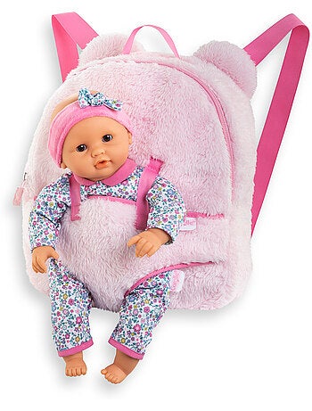 Sac à Dos Porte-Poupon Peluche Rose pour poupon 30 cm