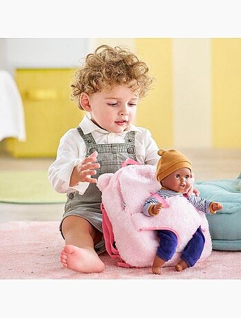 Sac à Dos Porte-Poupon Peluche Rose pour poupon 30 cm