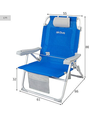 Sac à dos pour chaise de plage 55x66x86 cm 110 kg avec coussin, sac et poche aktive