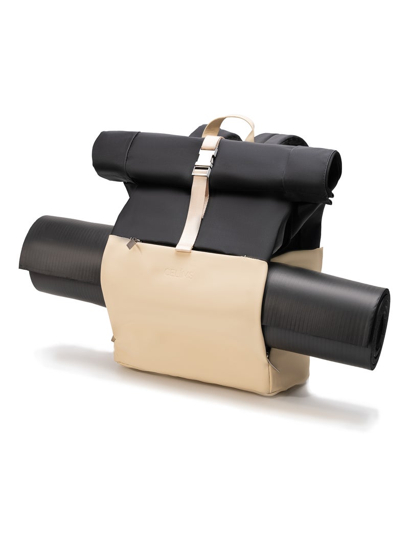 Sac à dos Roll-Top | Bagage à Main 40x30x20cm | Imperméable | Gourde Incluse | CELIMS France Beige - Kiabi