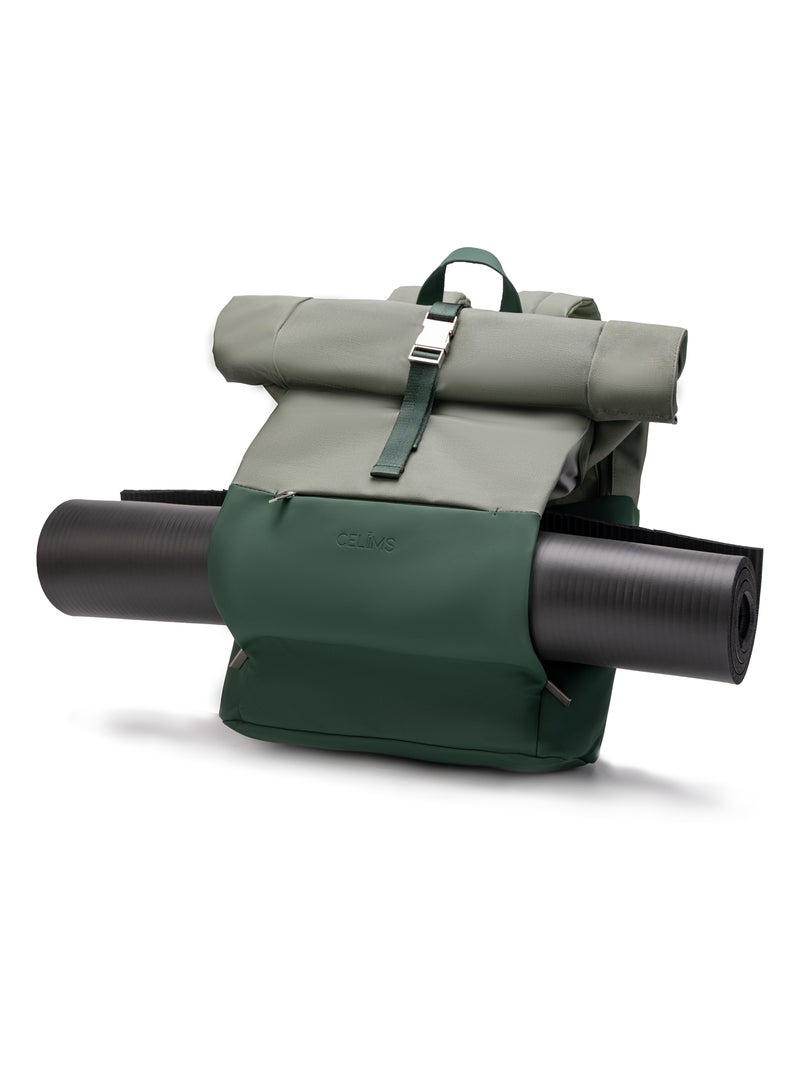 Sac à dos Roll-Top | Bagage à Main 40x30x20cm | Imperméable | Gourde Incluse | CELIMS France Vert - Kiabi
