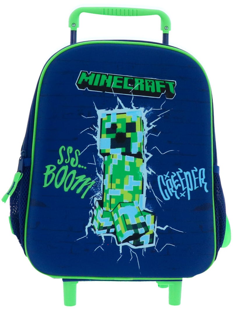 Sac à dos roulant Minecraft Creeper 32 cm avec poignée télescopique Vert - Kiabi