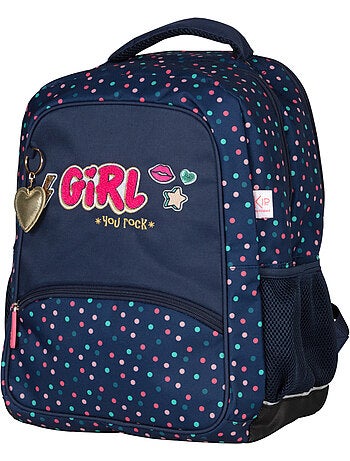 Sac à dos scolaire 2 compartiments KIP Girl You Rock bleu marine
