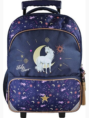 Sac à dos scolaire à roulettes fille 2 compartiments BELLA SARA bleu nuit