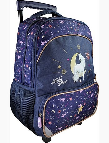 Sac à dos scolaire à roulettes fille 2 compartiments BELLA SARA bleu nuit