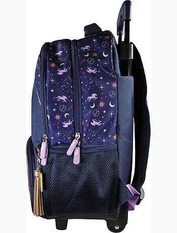 Sac à dos scolaire à roulettes fille 2 compartiments BELLA SARA bleu nuit