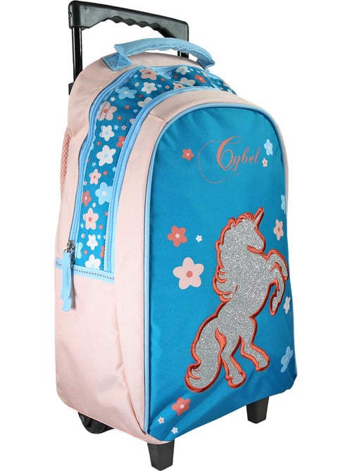 Sac à dos scolaire à roulettes fille Cybel Licorne bleu et rose 2 compartiments - Kiabi Sac à dos scolaire à roulettes fille Cybel Licorne bleu et rose 2 compartiments - Kiabi