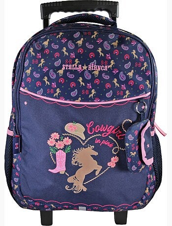 Sac à dos scolaire à roulettes scolaire fille STALLA BIANCA Cow Girl bleu