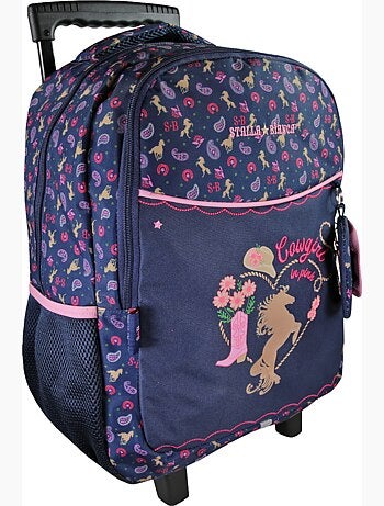 Sac à dos scolaire à roulettes scolaire fille STALLA BIANCA Cow Girl bleu