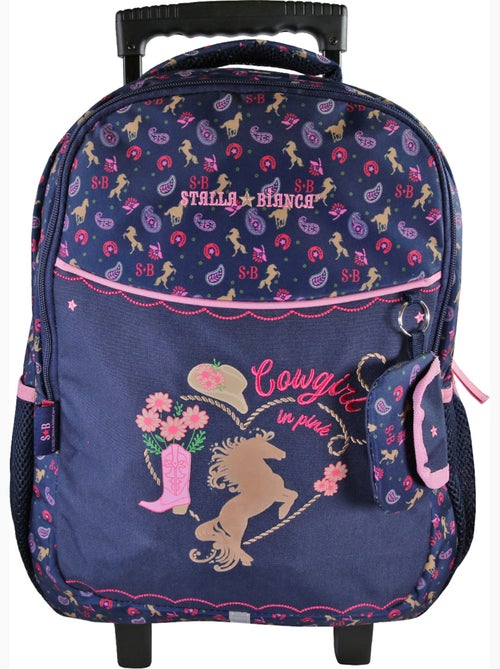 Sac à dos scolaire à roulettes scolaire fille STALLA BIANCA Cow Girl bleu - Kiabi Sac à dos scolaire à roulettes scolaire fille STALLA BIANCA Cow Girl bleu - Kiabi