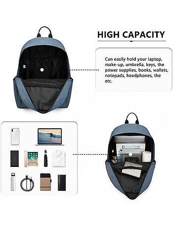 Sac à dos scolaire et de voyage 15,4 pouces hydrofuge 43x16x32 cm - kono