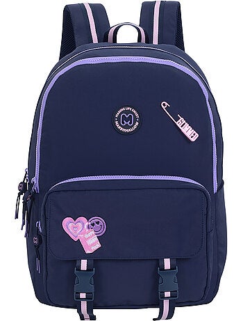 Sac à dos scolaire fille 2 compartiments MARSHMALLOW Glimmed bleu nuit