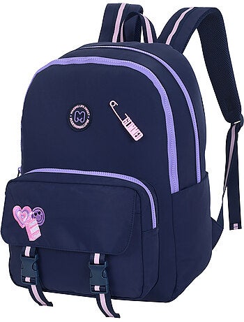 Sac à dos scolaire fille 2 compartiments MARSHMALLOW Glimmed bleu nuit