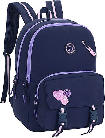 Sac à dos scolaire fille 2 compartiments MARSHMALLOW Glimmed bleu nuit