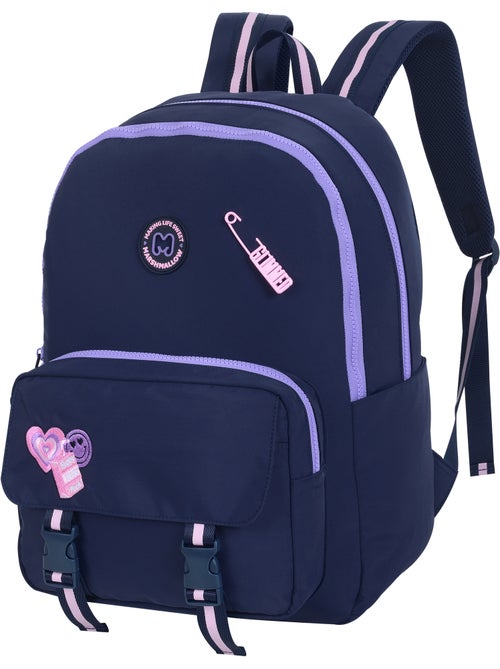 Sac à dos scolaire fille 2 compartiments MARSHMALLOW Glimmed bleu nuit - Kiabi