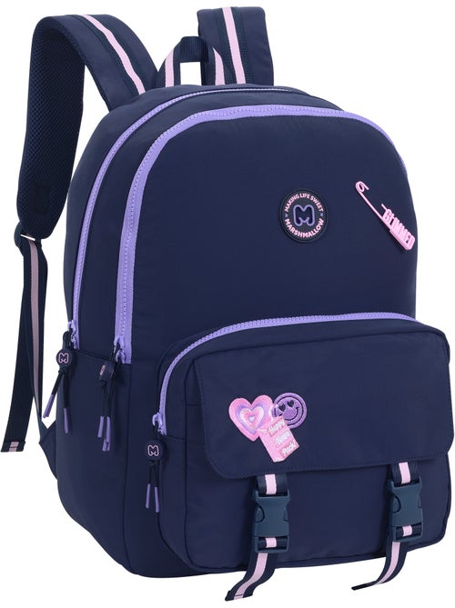 Sac à dos scolaire fille 2 compartiments MARSHMALLOW Glimmed bleu nuit - Kiabi