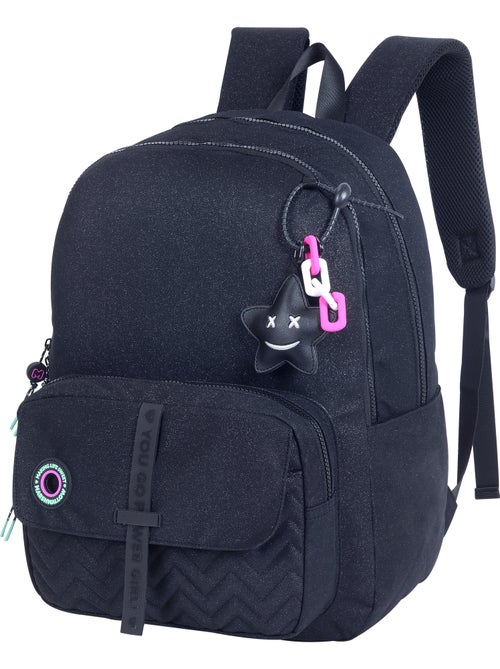 Sac à dos scolaire fille 2 compartiments MARSHMALLOW Nighty noir - Kiabi Sac à dos scolaire fille 2 compartiments MARSHMALLOW Nighty noir - Kiabi