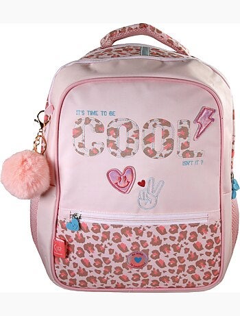 Sac à dos scolaire fille KIP Graou 2 compartiments rose motif léopard