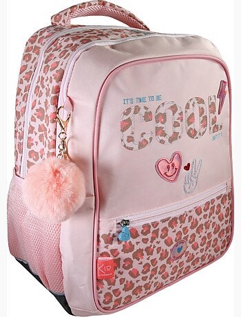 Sac à dos scolaire fille KIP Graou 2 compartiments rose motif léopard