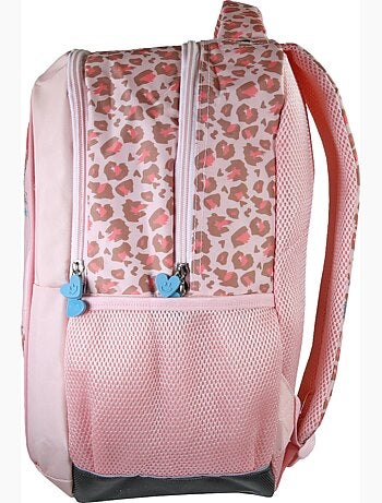 Sac à dos scolaire fille KIP Graou 2 compartiments rose motif léopard