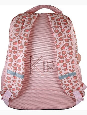 Sac à dos scolaire fille KIP Graou 2 compartiments rose motif léopard