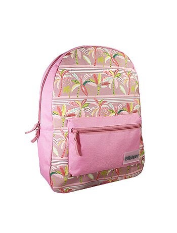 Sac à Dos Scolaire Offshore - Rose - Palmiers - 1 compartiment zippé - 29x13x40cm - Bagtrotter