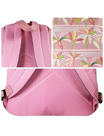 Sac à Dos Scolaire Offshore - Rose - Palmiers - 1 compartiment zippé - 29x13x40cm - Bagtrotter