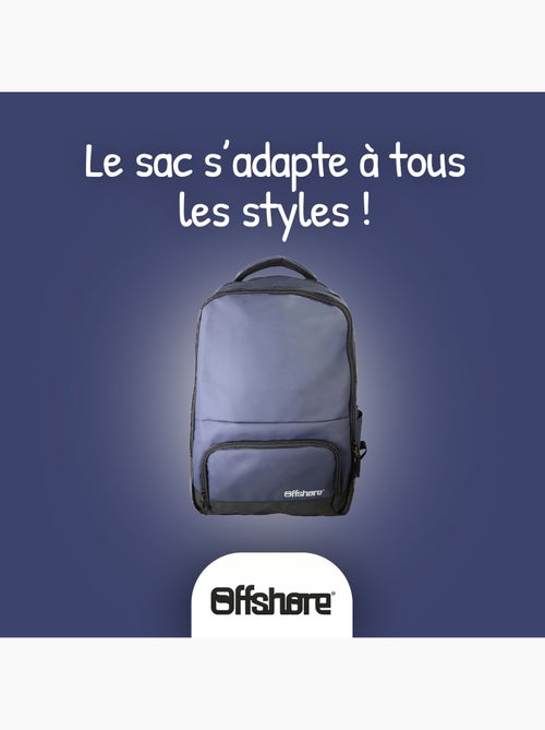 Sac à dos scolaire Offshore bleu marine 2 compartiments zippés - Kiabi