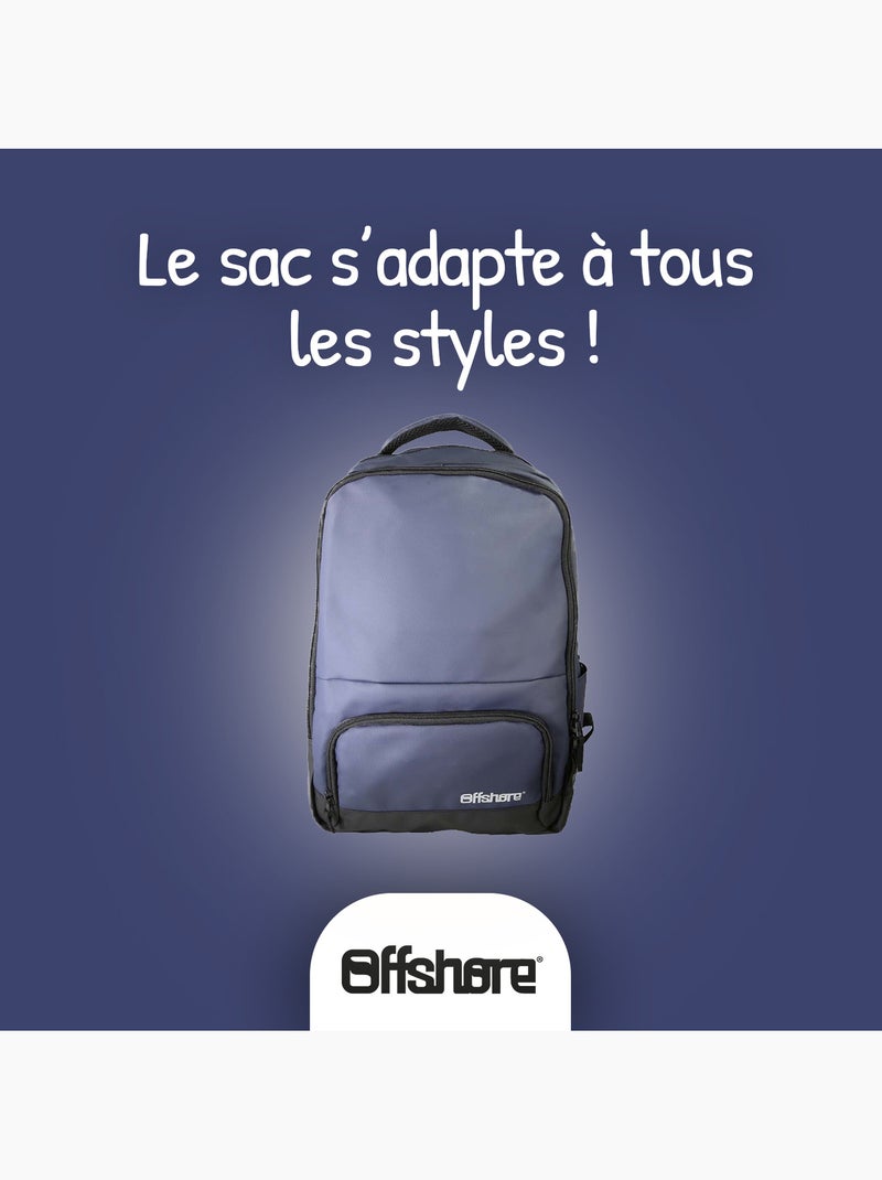 Sac à dos scolaire Offshore bleu marine 2 compartiments zippés Bleu marine - Kiabi
