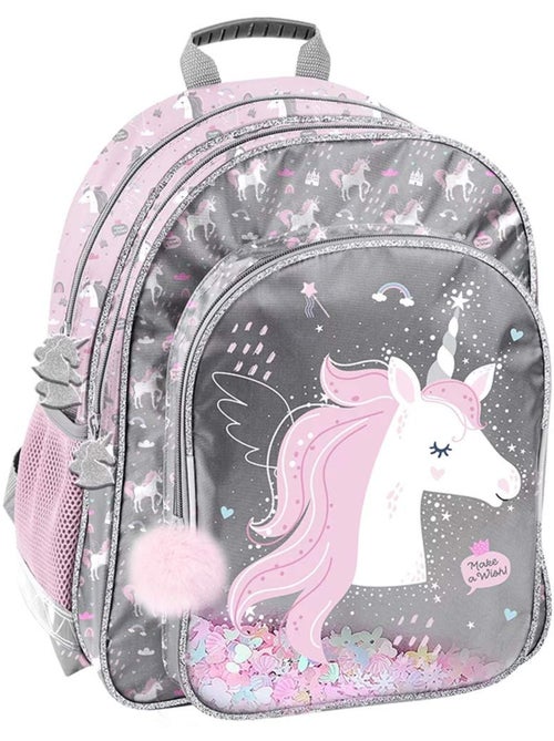 Sac à dos scolaire pailleté Paso avec poche transparente confettis - Kiabi