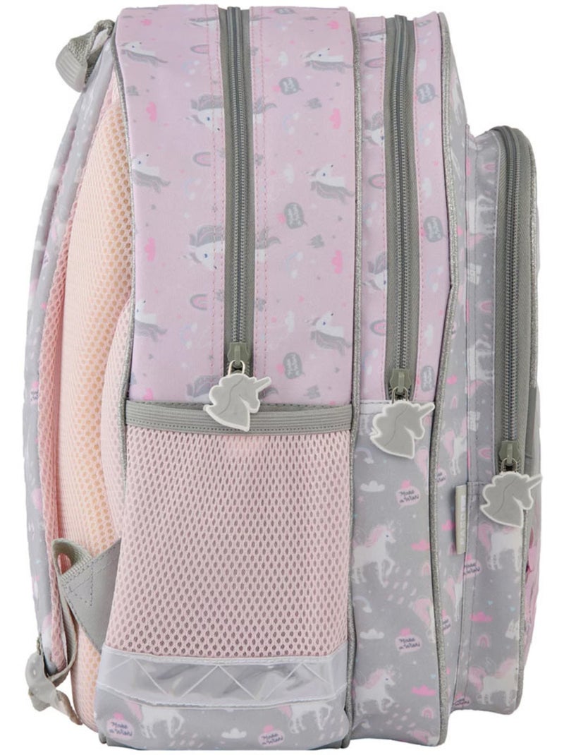 Sac à dos scolaire pailleté Paso avec poche transparente confettis Blanc Rose clair Bleu - Kiabi