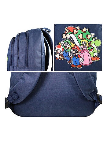 Sac à Dos Scolaire Primaire Super Mario Bleu Marine - 2 Compartiments - Bagtrotter