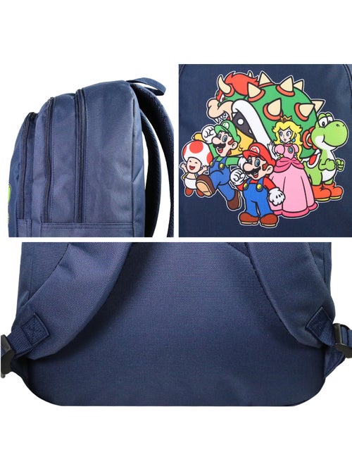 Sac à Dos Scolaire Primaire Super Mario Bleu Marine - 2 Compartiments - Bagtrotter - Kiabi