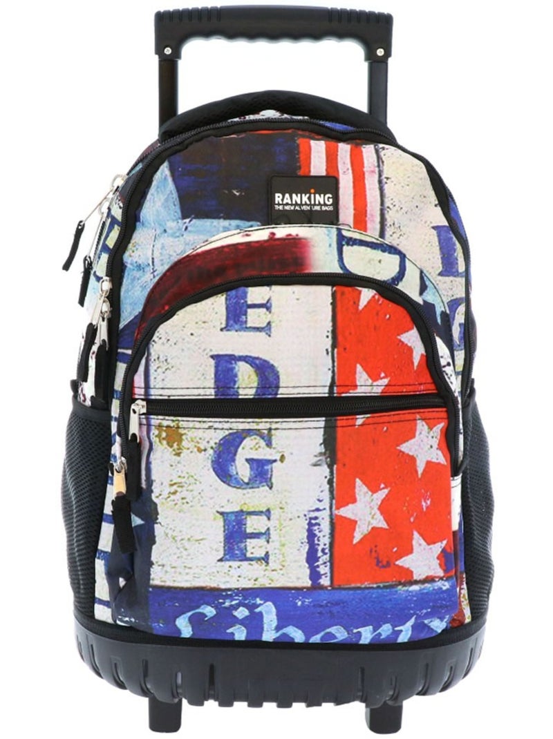 Sac à dos trolley RANKING  imprimé drapeau rétro 46 CM Noir Blanc Gris Rouge - Kiabi