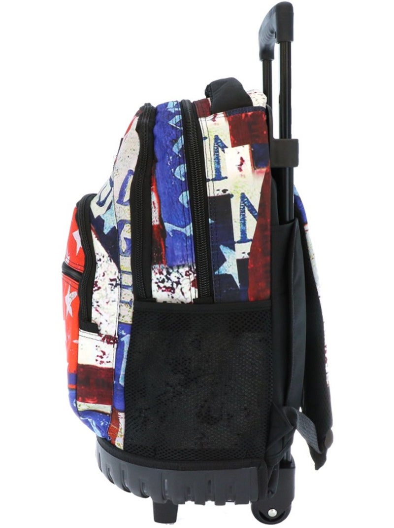 Sac à dos trolley RANKING  imprimé drapeau rétro 46 CM Noir Blanc Gris Rouge - Kiabi