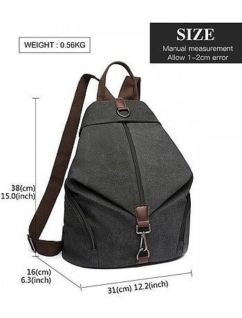 Sac à dos vintage en toile camping et école 31x16x38 cm - kono