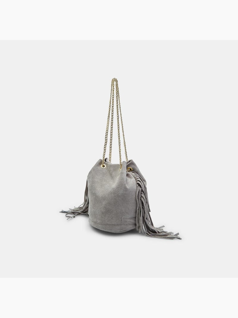 Sac à franges et cordon de serrage Bata Gris - Kiabi