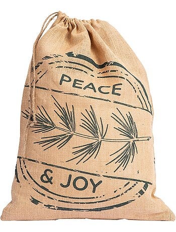 Sac à jouets imprimé PEACE&JOY en jute 'Deko&co'