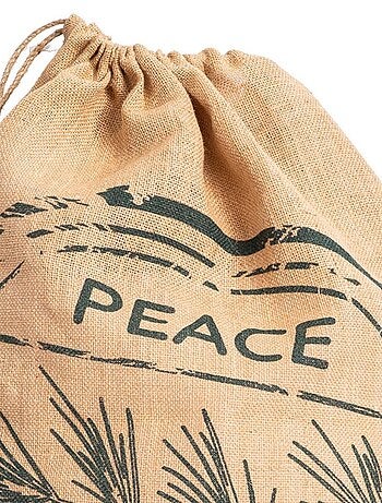 Sac à jouets imprimé PEACE&JOY en jute 'Deko&co'