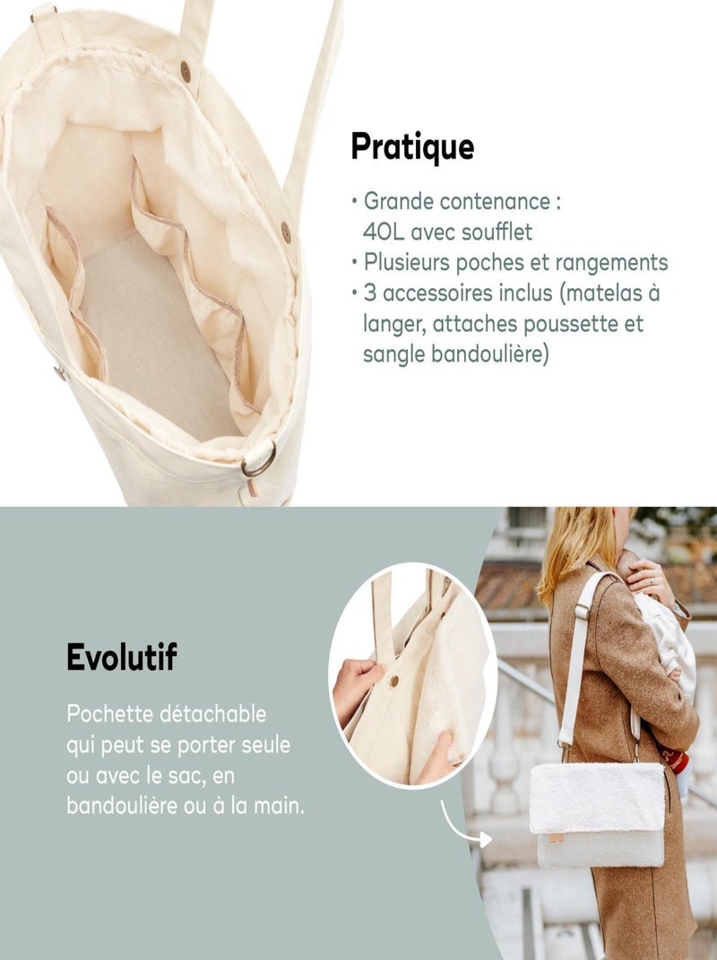 Sac à langer avec pochette amovible sherpa 'babymoov' Beige clair - Kiabi