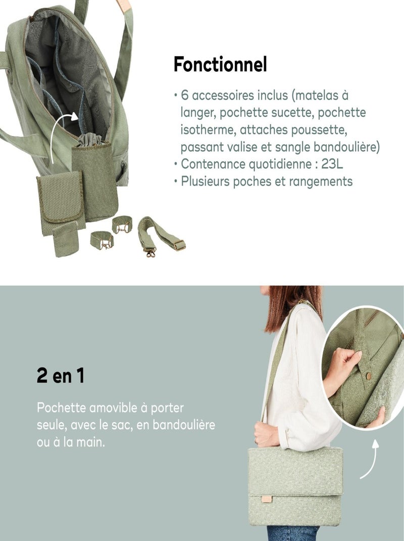 Sac à langer Day to Day pratique, 6 accessoires inclus, Abstract 'Babymoov' Vert - Kiabi