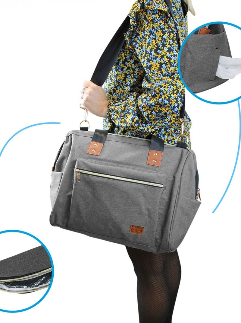 Sac à langer multifonction pour bébé 12 poches avec trousse isotherme - Monsieur Bébé Gris - Kiabi