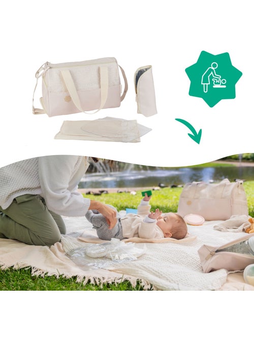 Sac à langer Pocketstyle crème grande capacité 5 accessoires 'Badabulle' - Kiabi